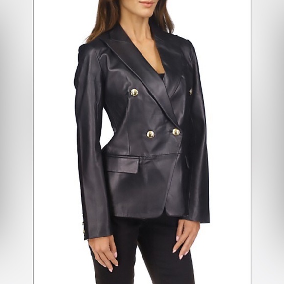 Micheal Michael Kors Leather Double breasted Black Blazer New W/out tags - Picture 4 of 8